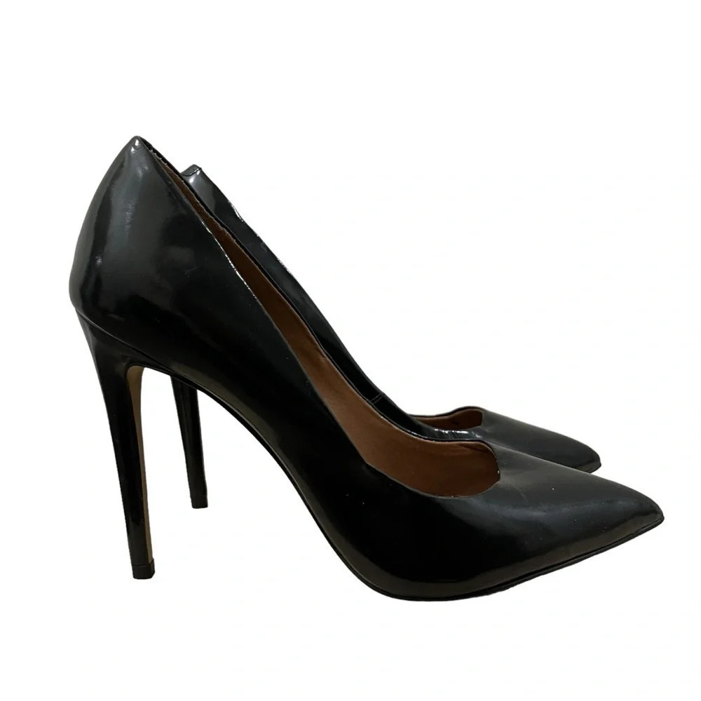 Steve Madden Black Proto Patent Leather Pointed Toe Stiletto Pump Heels 9